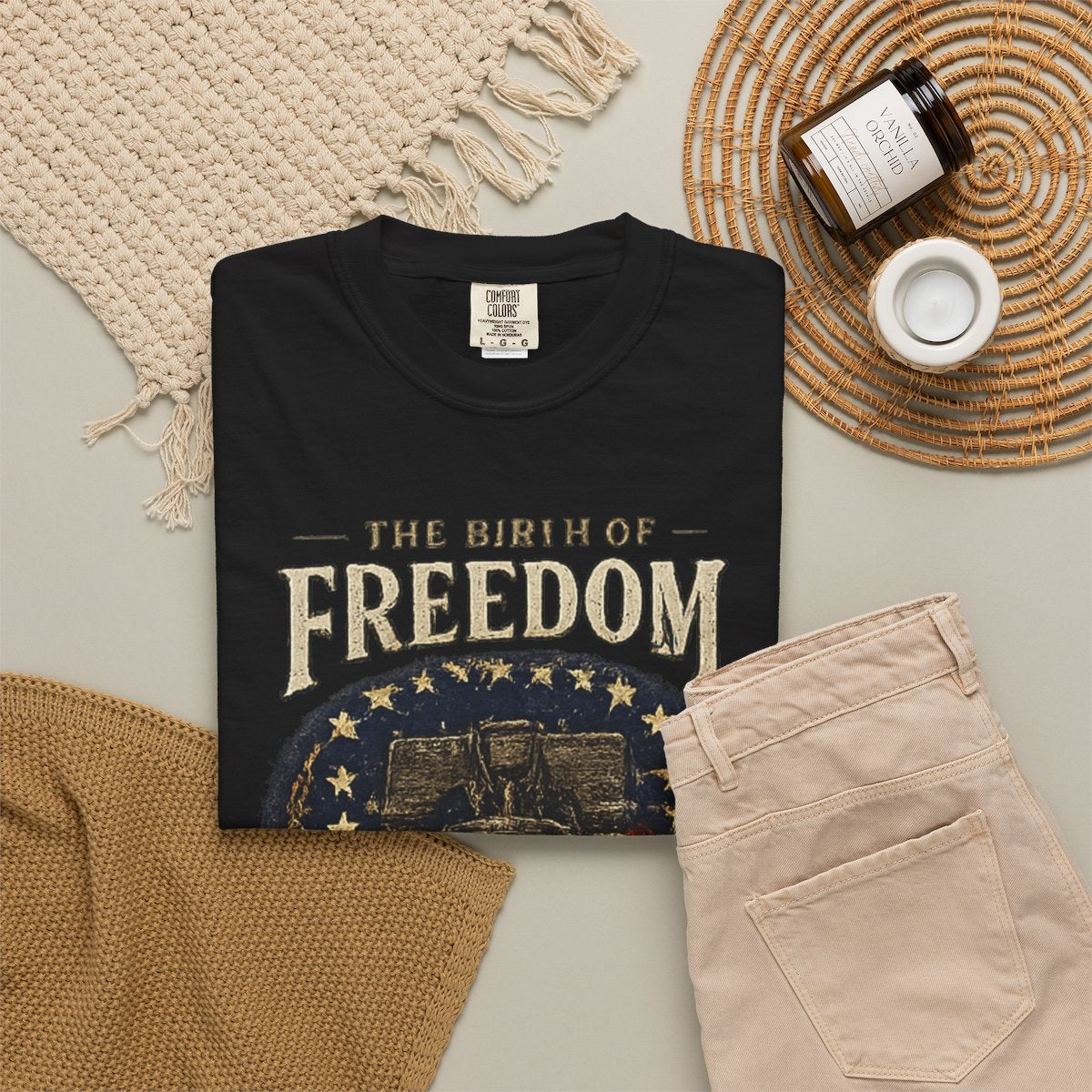 The Birth of Freedom 1776 Shirt, Retro America Tee, Vintage USA Flag T-Shirt, Liberty Bell Graphic Tee, Fourth of July Shirt, - Black product photo | MR7ART