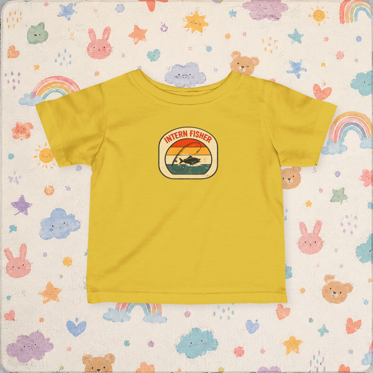 Baby tee, Intern Fisher Vintage Sunset badge Infant Tee, - Butter product photo | MR7ART