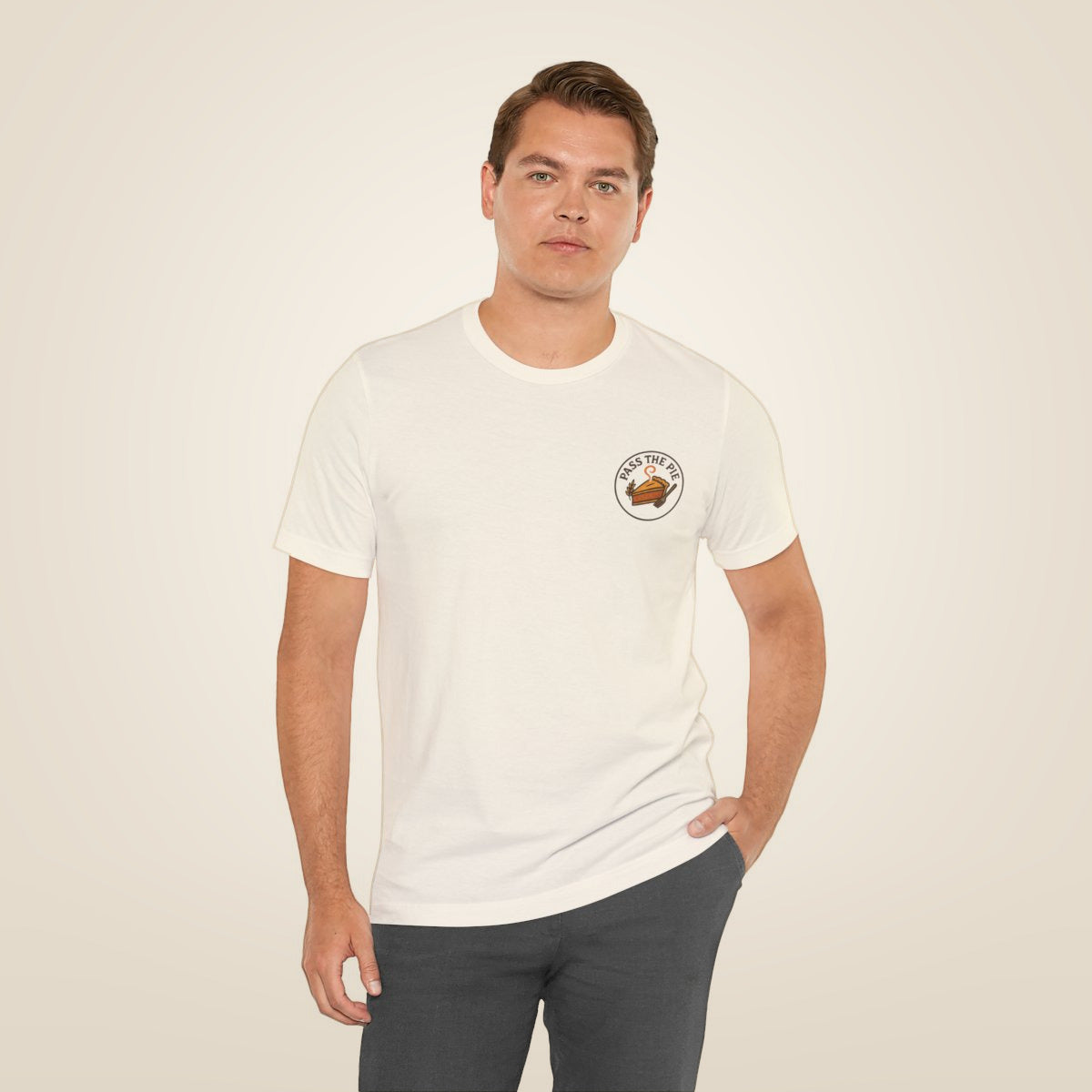 Friendsgiving Tee - Natural worn by a model | MR7ART