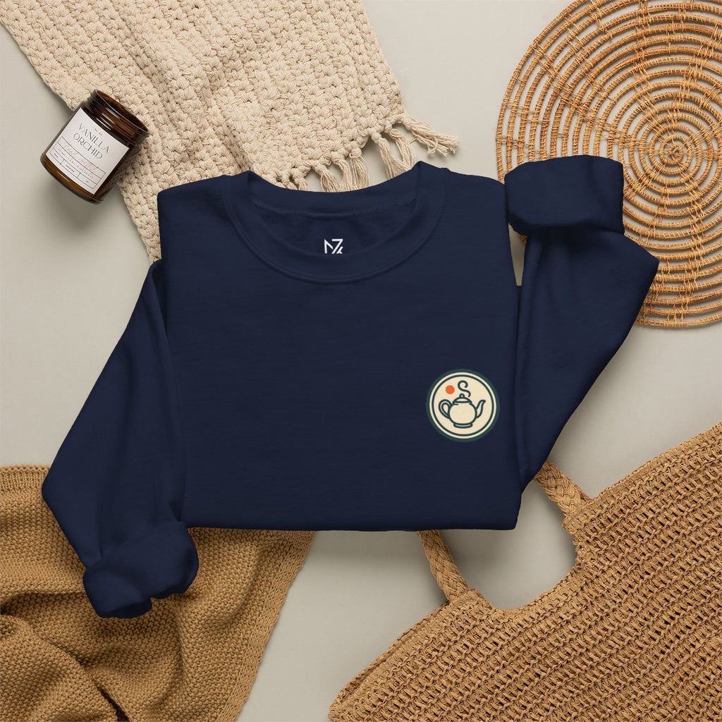 Vintage Teapot Sweatshirt - Navy folded flat lay | MR7ART