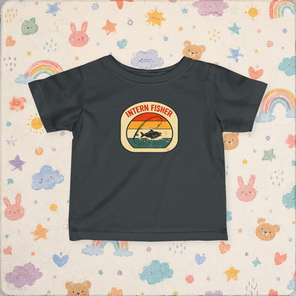 Baby tee, Intern Fisher Vintage Sunset badge Infant Tee, - Charcoal product photo | MR7ART