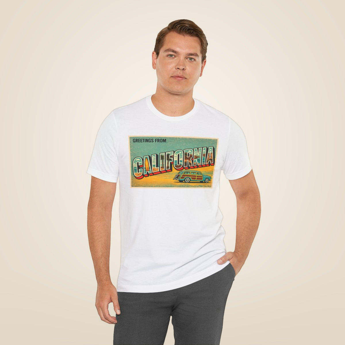 Unisex Jersey Short Sleeve Tee - White worn by a model | MR7ART