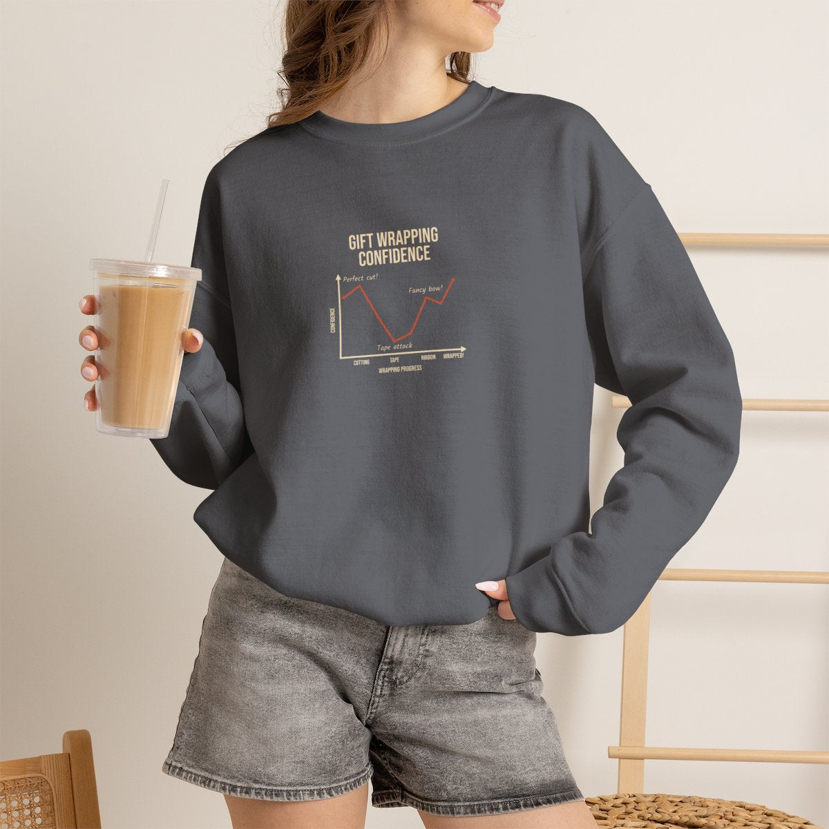 Funny Graph Shirt Sweatshirt - Charcoal worn by a model | MR7ART
