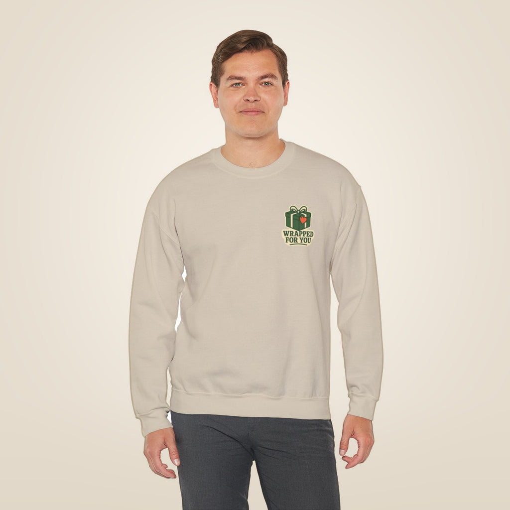 Holiday Gift Sweatshirt - Sand worn by a model | MR7ART