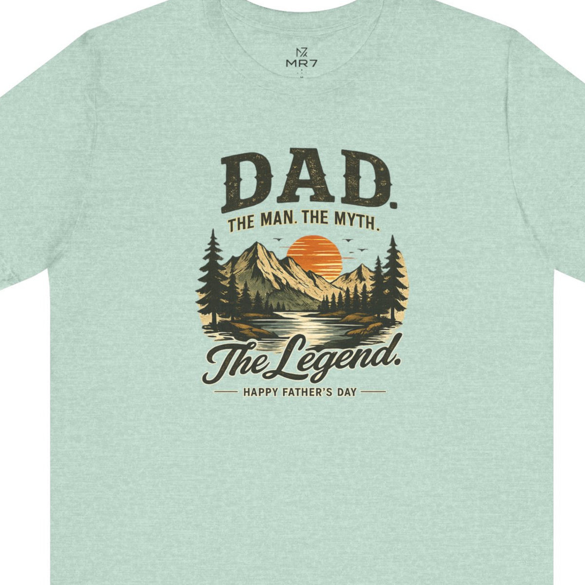 Dad The Man The Myth The Legend Shirt, Funny Fathers Day Shirt, Matching Dad Son Shirt, Outdoor Mountain Graphic Tee, Gift for Dad - Heather Prism Mint worn by a model | MR7ART