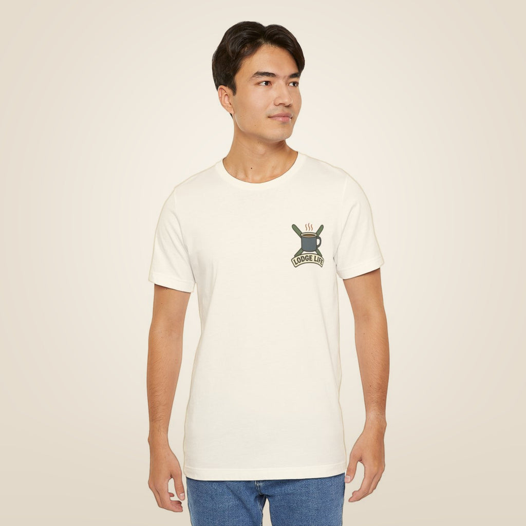 Ski Lodge Tee - Natural worn by a model | MR7ART