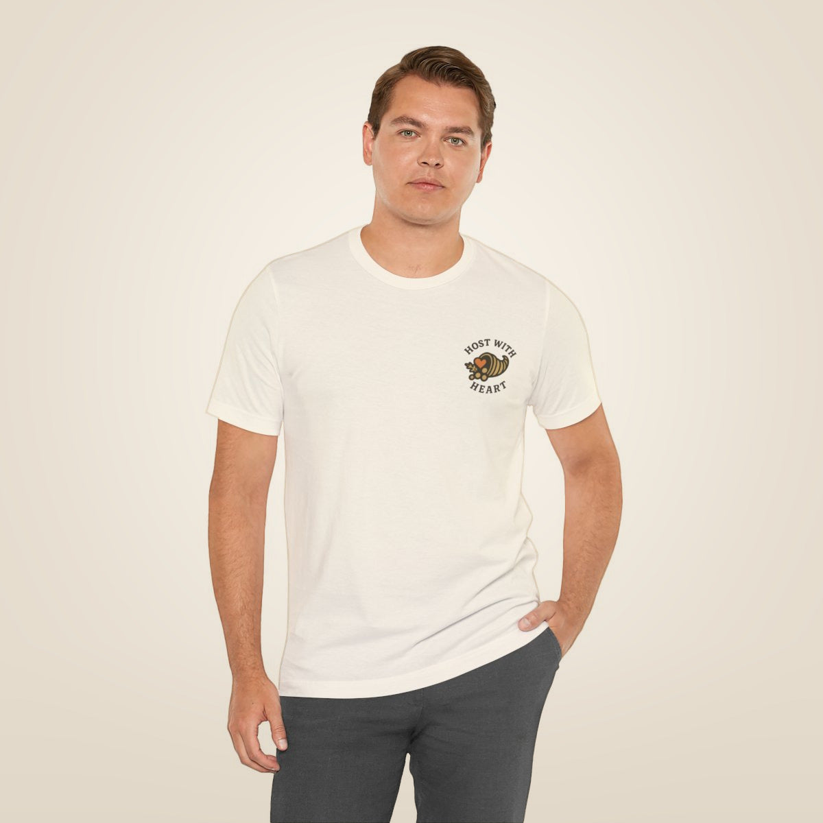 Thanksgiving Host Gift Tee - Natural worn by a model | MR7ART