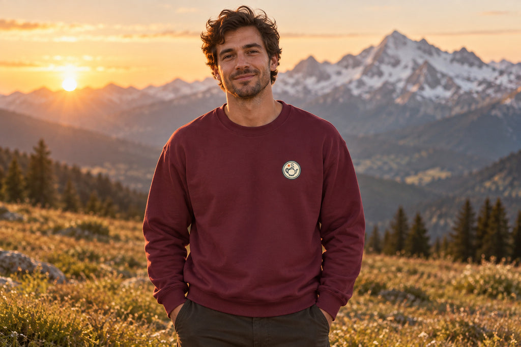 Vintage Teapot Sweatshirt - Maroon worn by a model | MR7ART