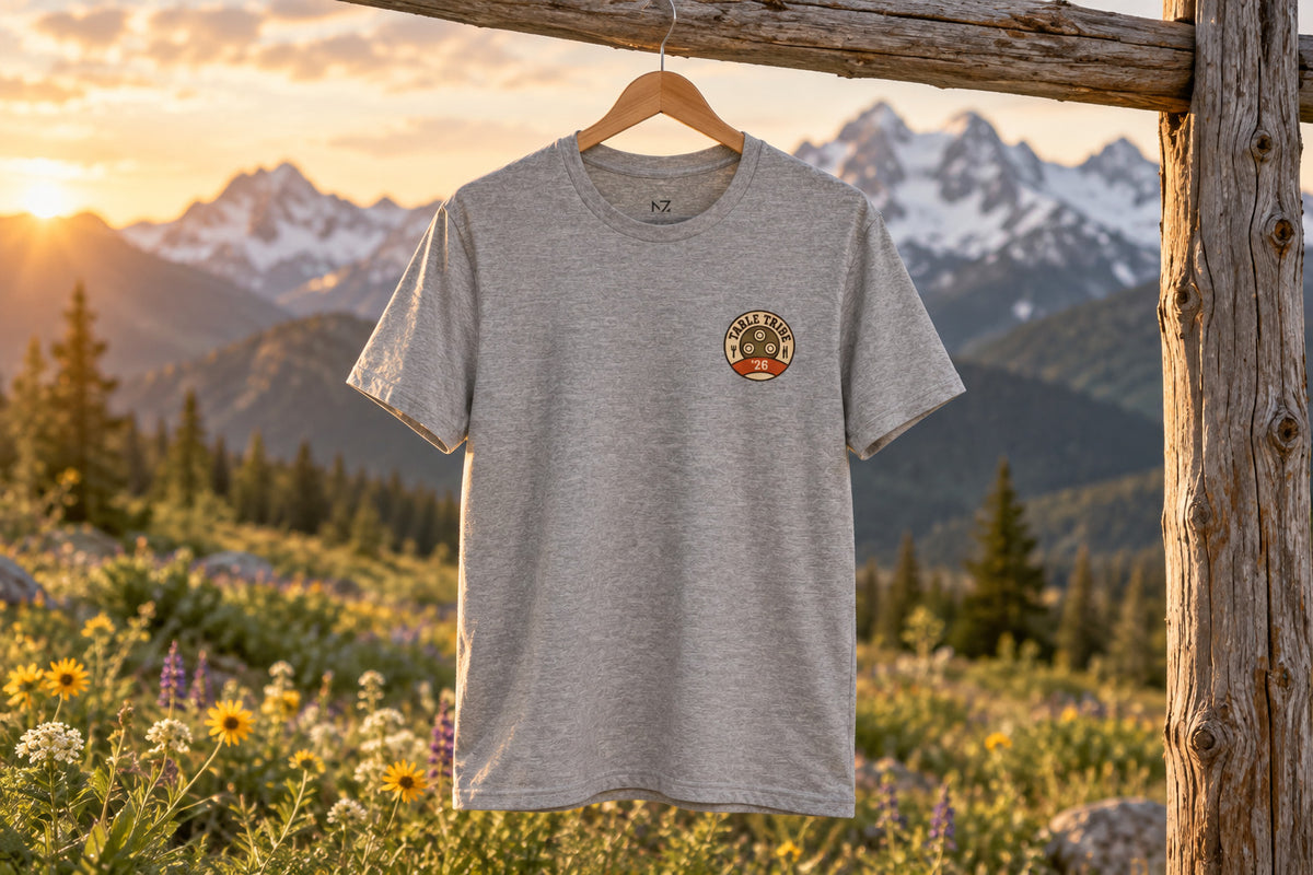 Family Reunion Tee - Athletic Heather on a wooden hanger outdoors | MR7ART