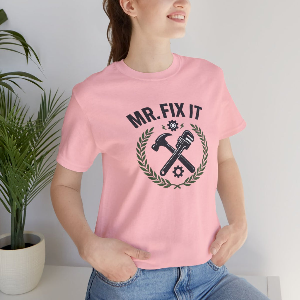 Mr Fix It Dad Shirt - Pink worn by a model | MR7ART