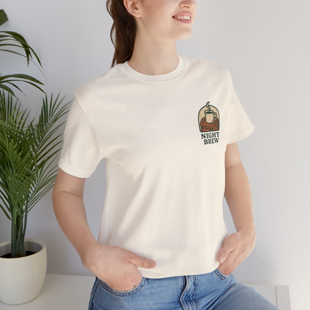 Camping Coffee Tee - Natural worn by a model | MR7ART