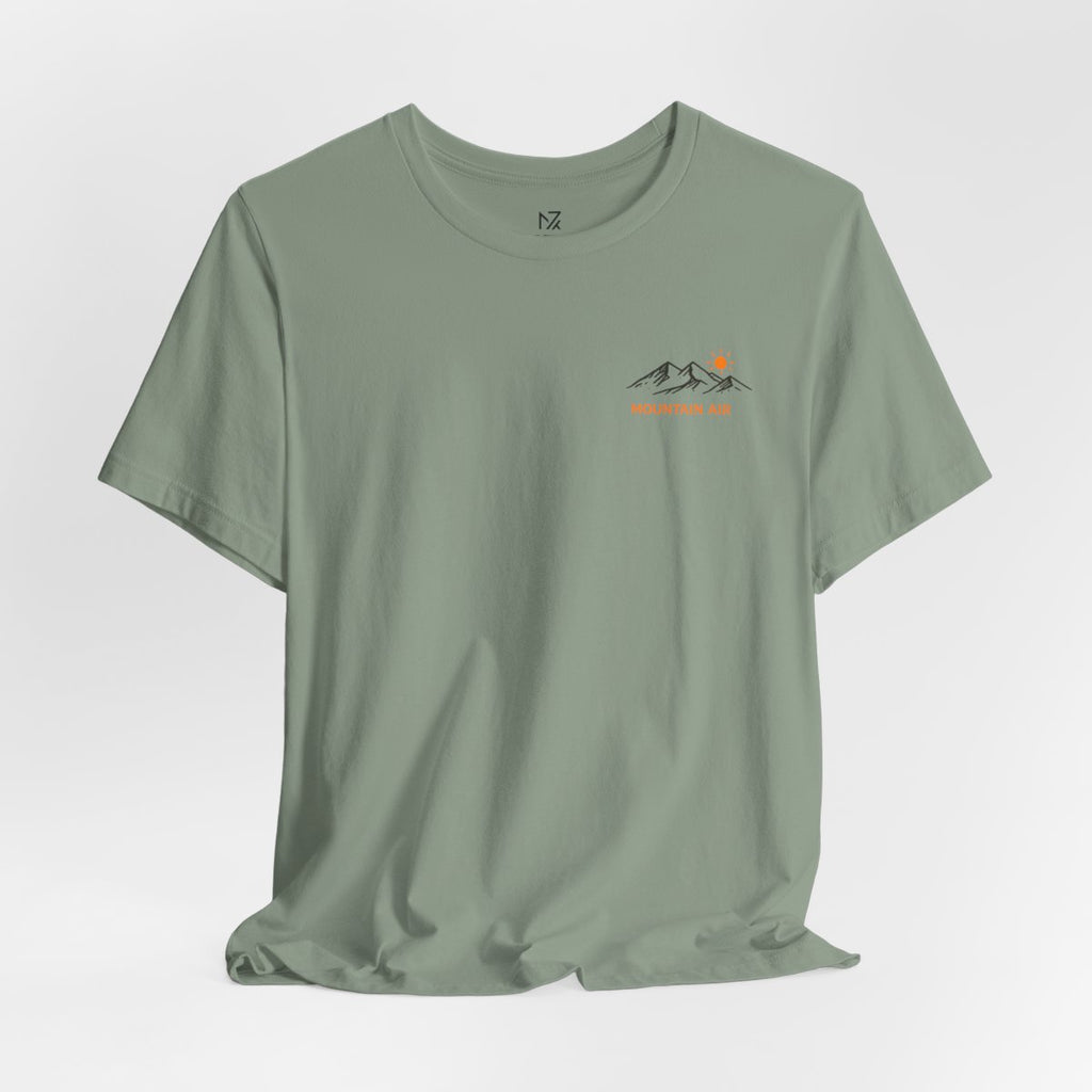 Mountain Sunrise Tee - Sage flat lay | MR7ART