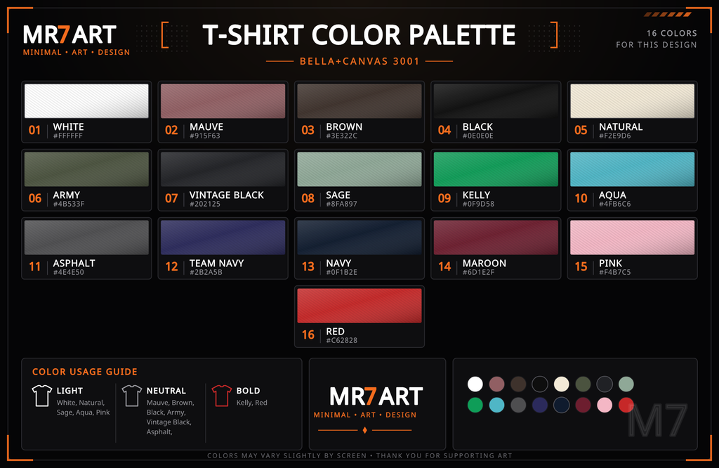 Unisex Jersey Short Sleeve Tee - color palette | MR7ART