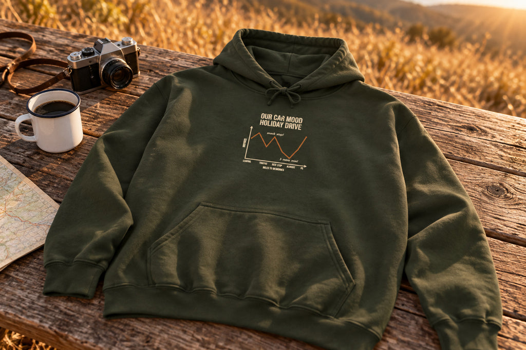 Funny Graph Shirt Hoodie - Military Green on a rustic wooden table | MR7ART