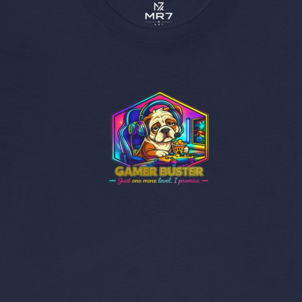 Retro Gamer Skull tee - Navy worn by a model | MR7ART