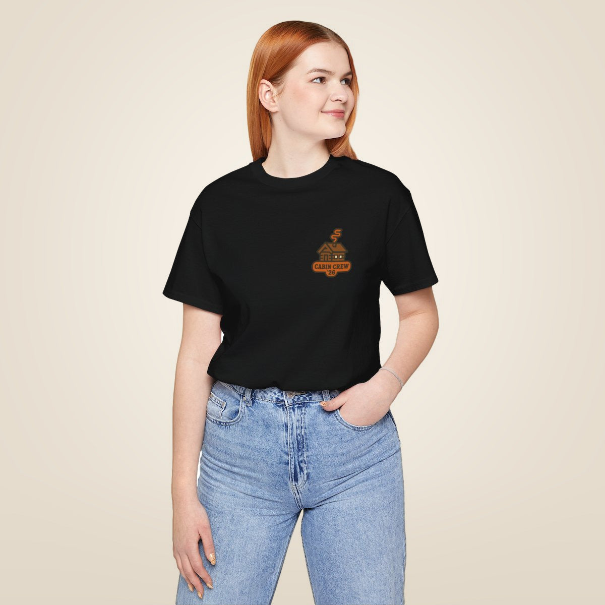 Matching Cabin Crew Tee - Black worn by a model | MR7ART