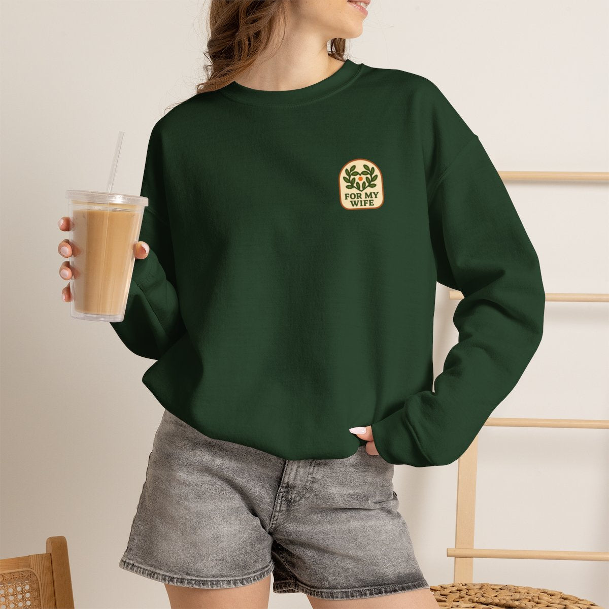 Thanksgiving Gift For Wife Sweatshirt - Forest Green worn by a model | MR7ART