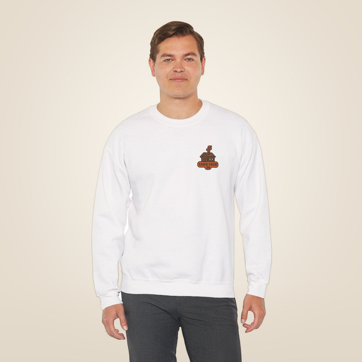 Matching Cabin Crew Sweatshirt - White worn by a model | MR7ART