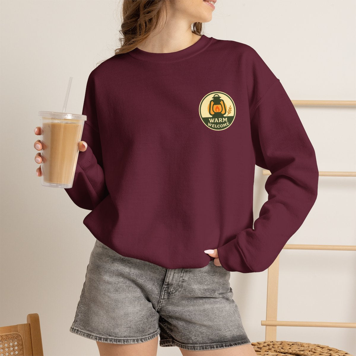 Thanksgiving Host Gift Sweatshirt - Maroon worn by a model | MR7ART