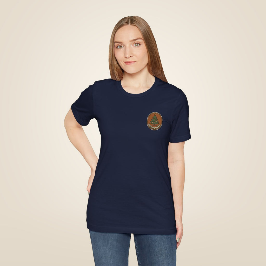 Christmas Tree Tee - Navy worn by a model | MR7ART
