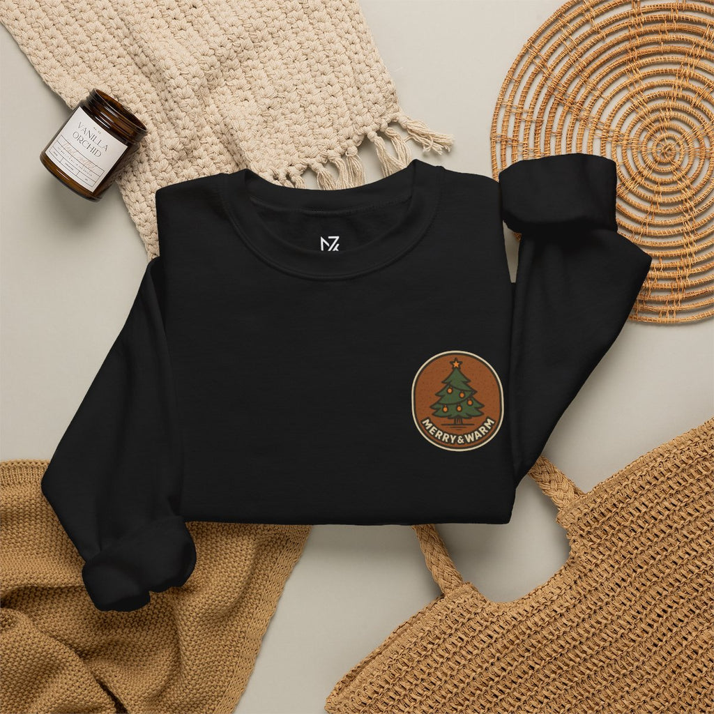Christmas Tree Sweatshirt - Black folded flat lay | MR7ART