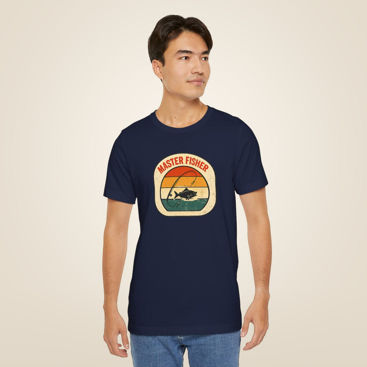 Master Fisher vintage sunset fishing T-Shirt - Navy worn by a model | MR7ART