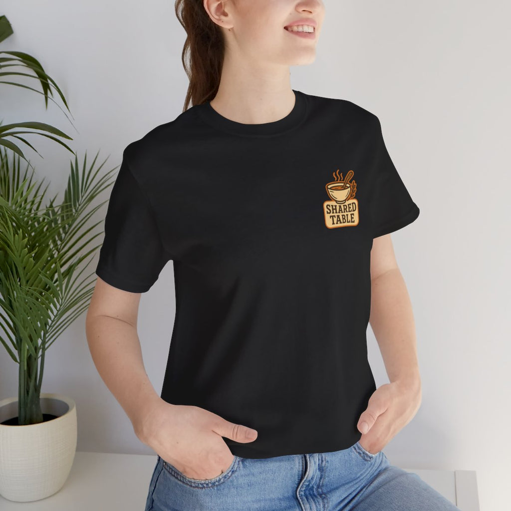 Friendsgiving Tee - Black worn by a model | MR7ART
