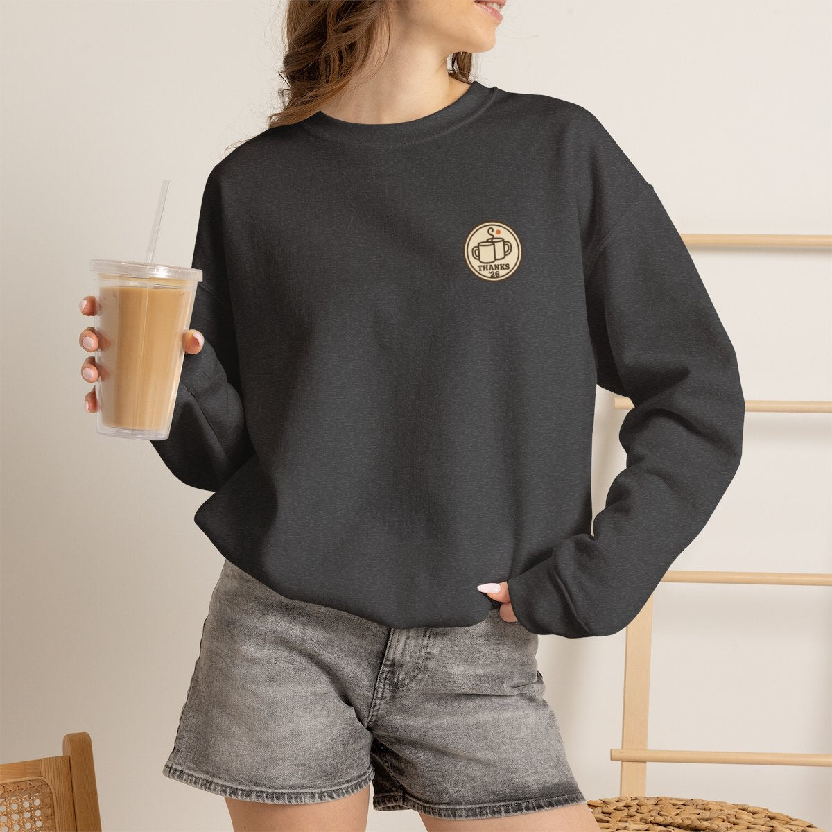 Thanksgiving Matching Sweatshirt - Dark Heather worn by a model | MR7ART