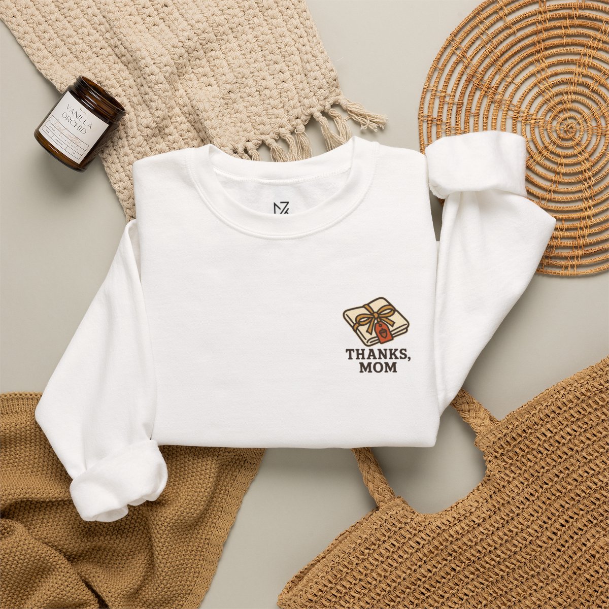 Thanks Mom Thanksgiving Sweatshirt - White folded flat lay | MR7ART