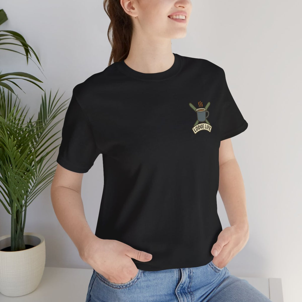 Ski Lodge Tee - Black worn by a model | MR7ART
