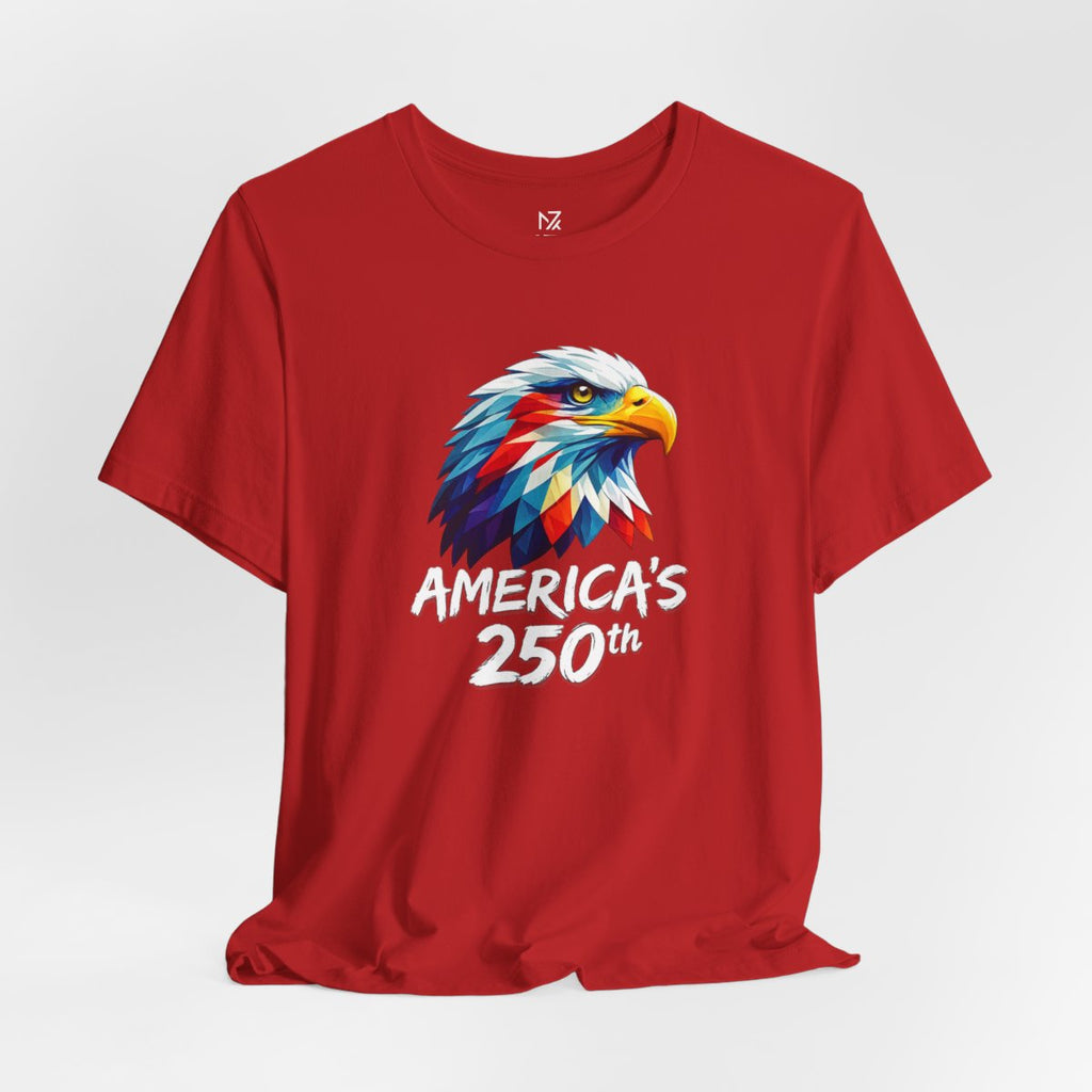 Colorful Geometric Eagle America's 250th T-Shirt - Red flat lay | MR7ART