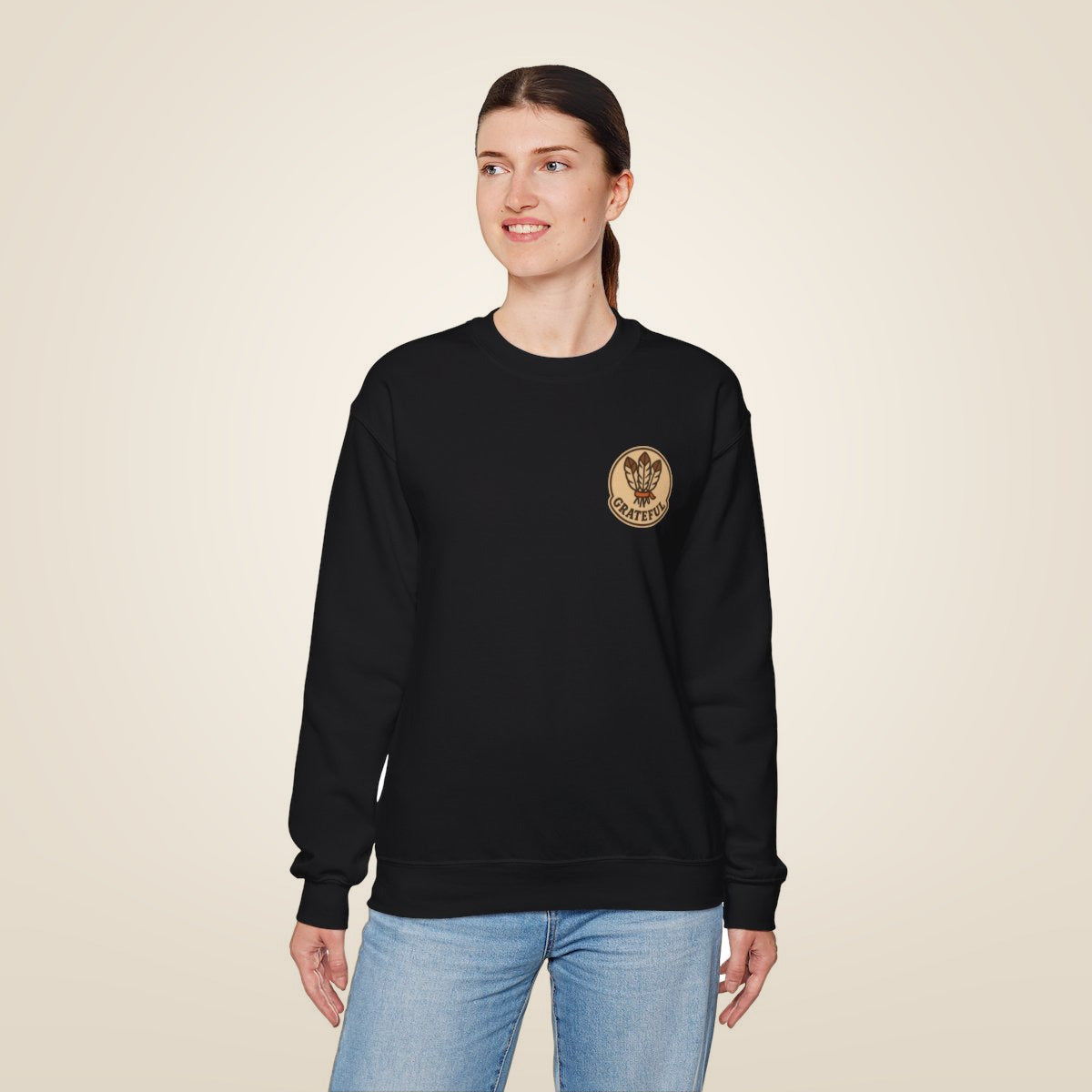 Thanksgiving Hostess Gift Sweatshirt - Black worn by a model | MR7ART