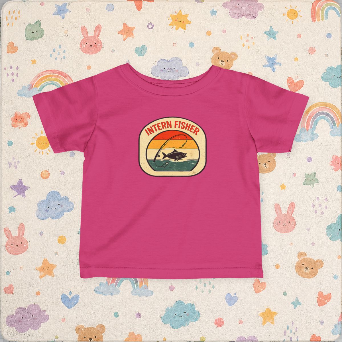 Baby tee, Intern Fisher Vintage Sunset badge Infant Tee, - Hot Pink product photo | MR7ART