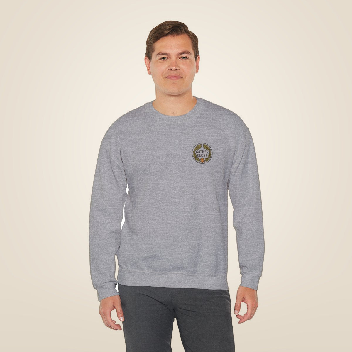 Thanksgiving Wreath Sweatshirt - Sport Grey worn by a model | MR7ART