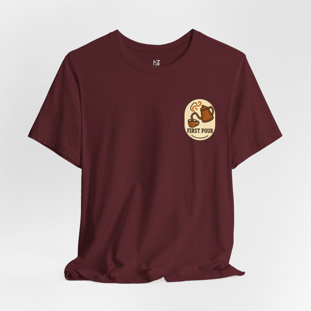 Pour Over Coffee Tee - Maroon flat lay | MR7ART