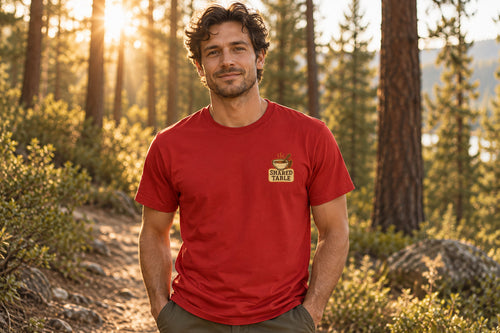 Friendsgiving Tee - Red worn by a model | MR7ART