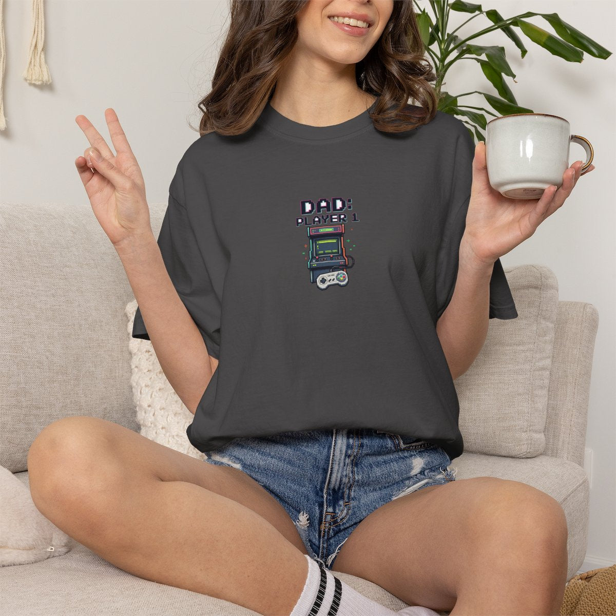 Dad Player 1 Retro Handheld Game T-shirt - Graphite product photo | MR7ART