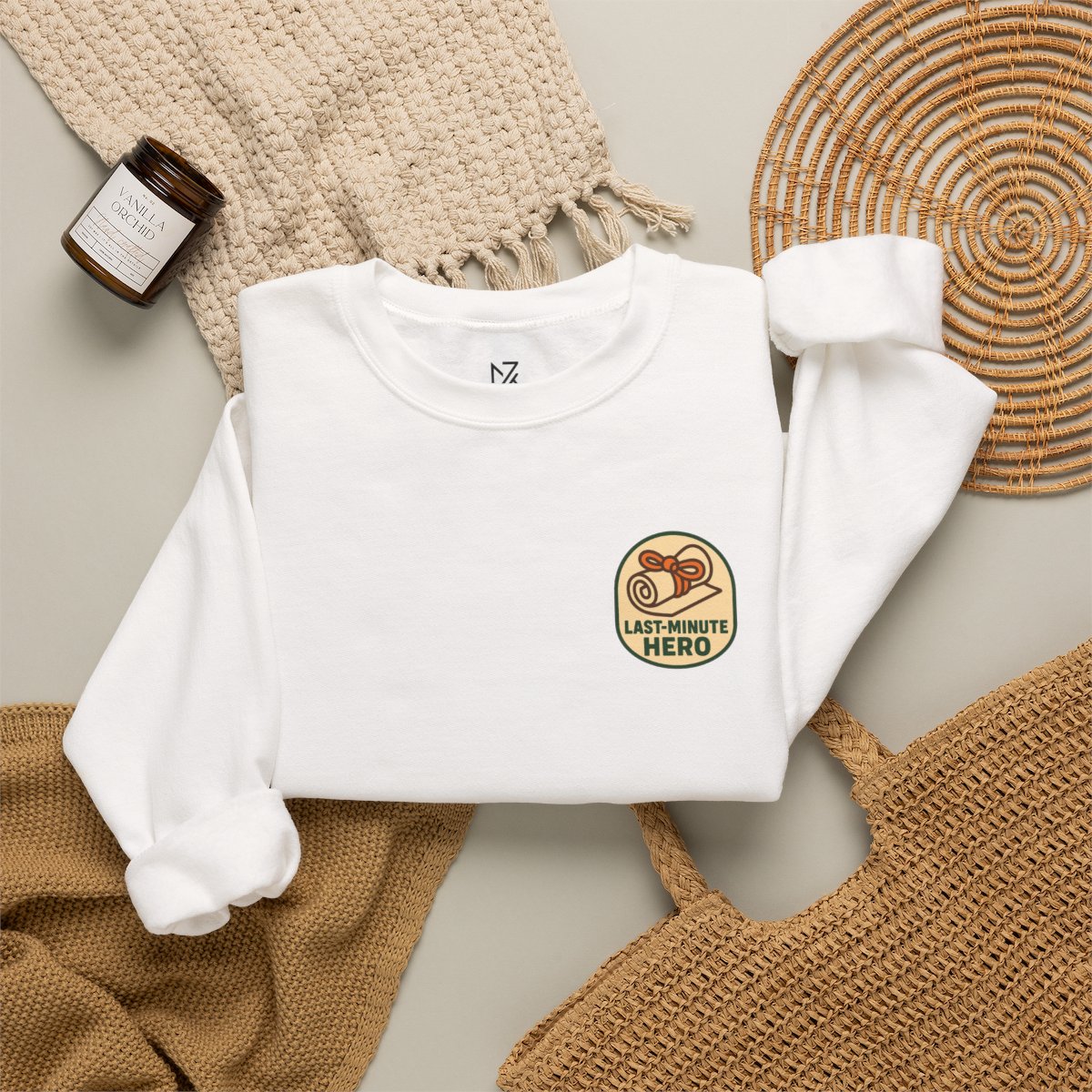Last-Minute Gift Sweatshirt - White folded flat lay | MR7ART