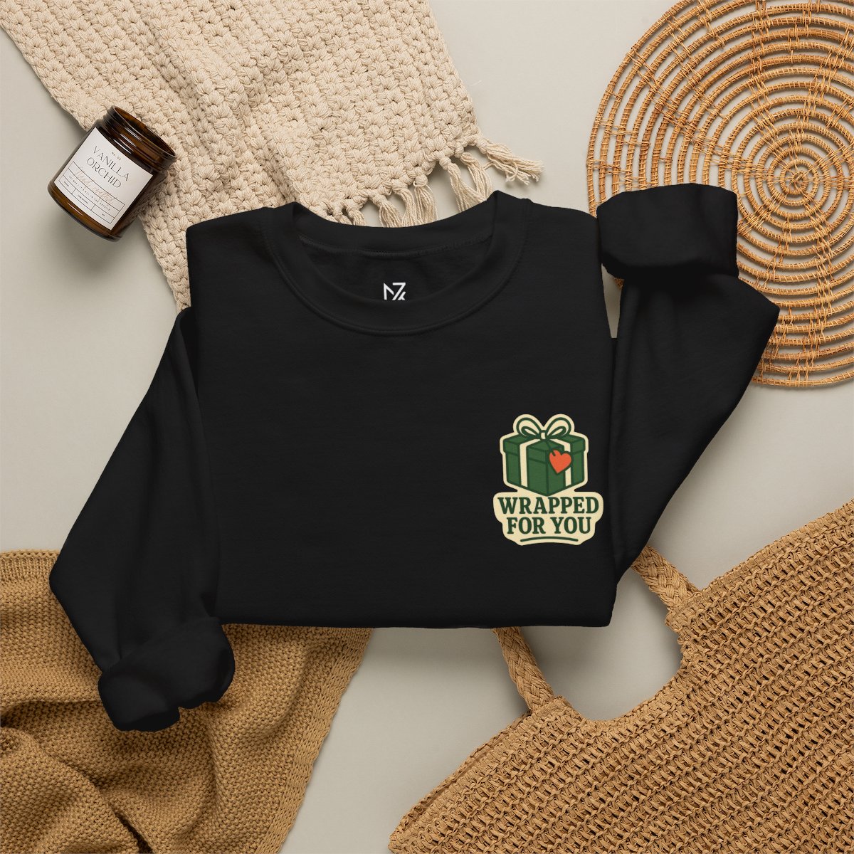 Holiday Gift Sweatshirt - Black folded flat lay | MR7ART