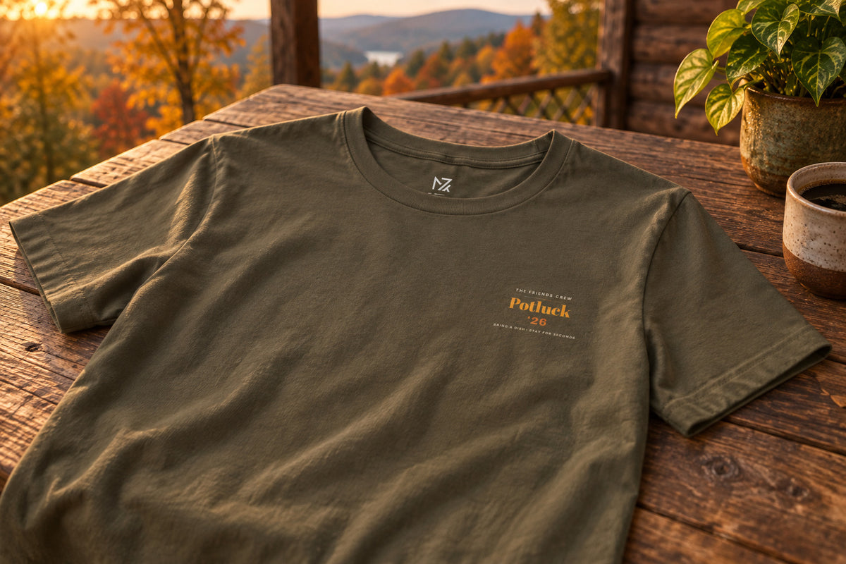 Thanksgiving Potluck Tee - Army on a rustic wooden table | MR7ART