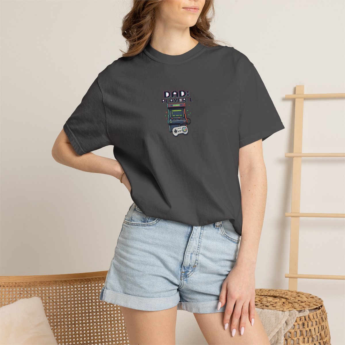 Dad Player 1 Retro Handheld Game T-shirt - Graphite product photo | MR7ART