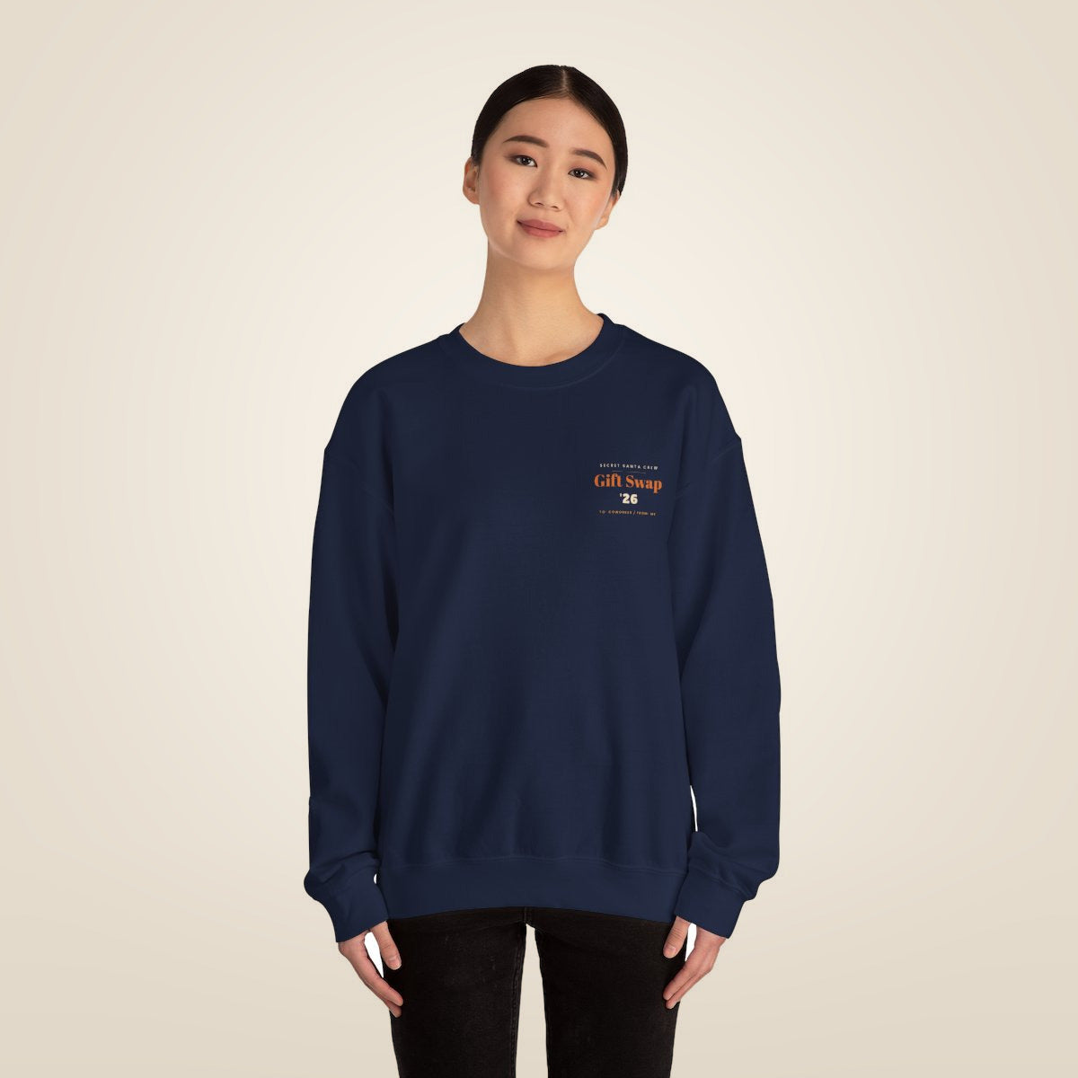 Secret Santa Sweatshirt - Navy worn by a model | MR7ART
