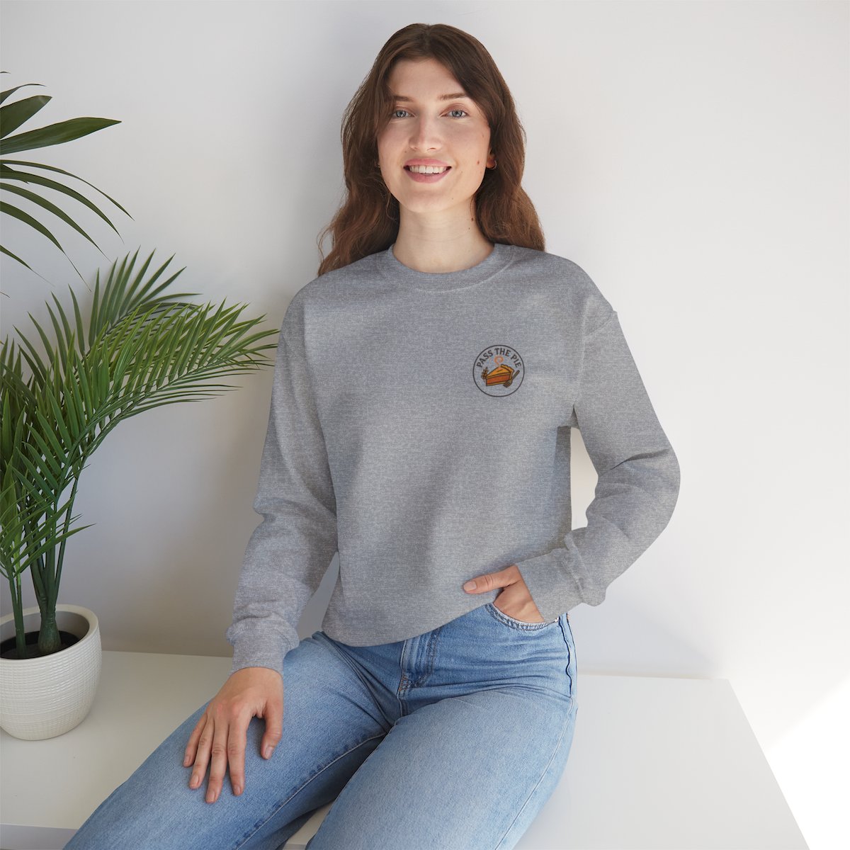 Friendsgiving Sweatshirt - Sport Grey worn by a model | MR7ART