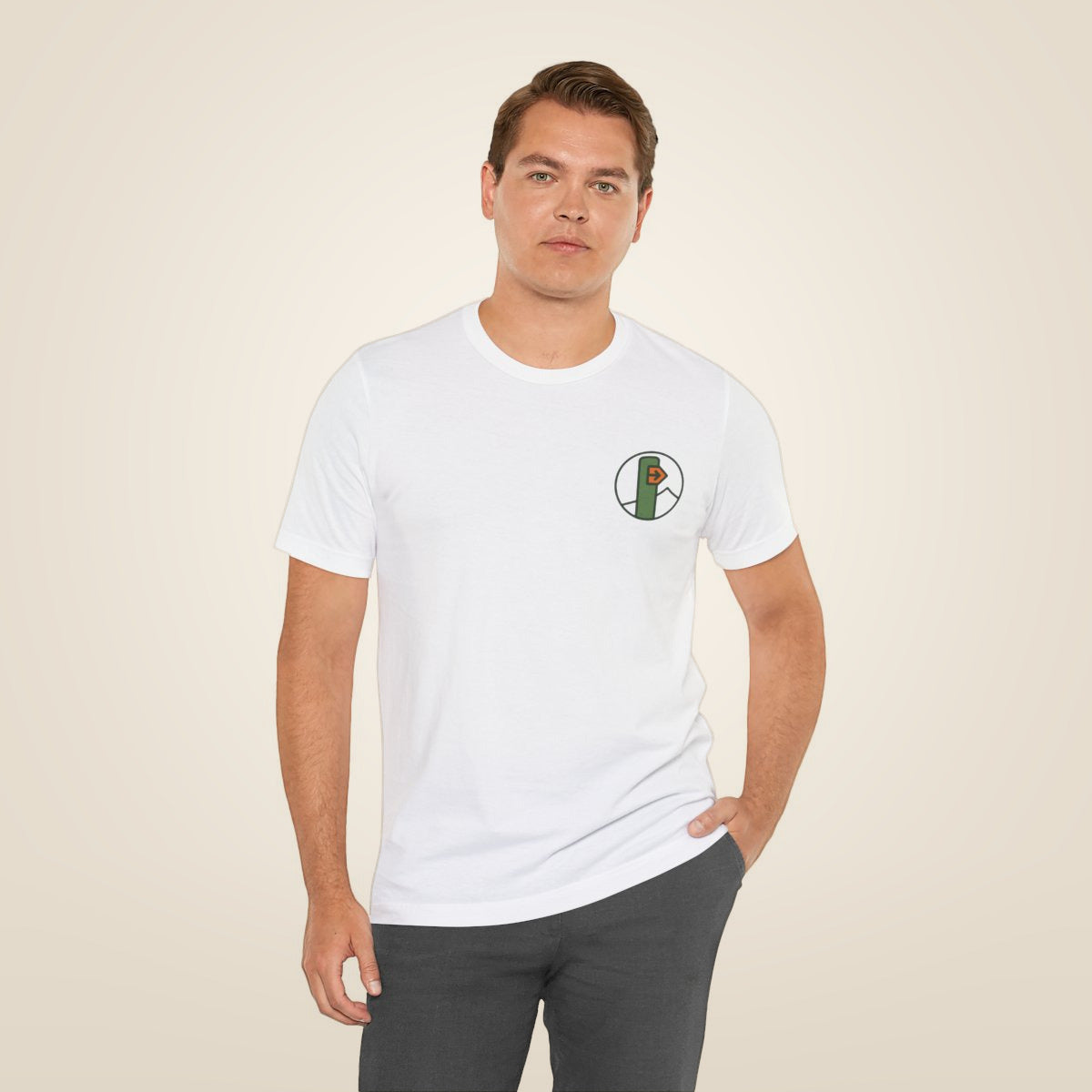 Hiking Tee - White worn by a model | MR7ART