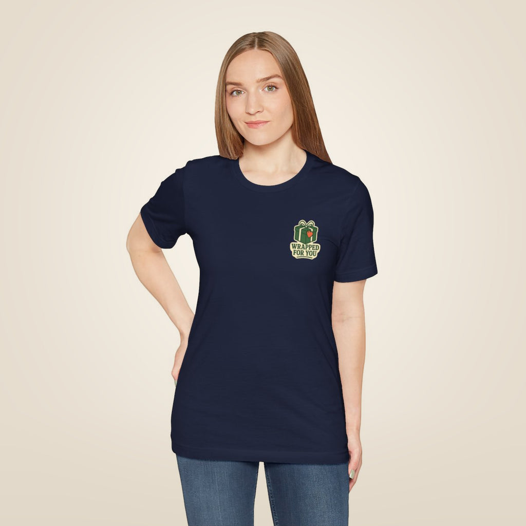 Holiday Gift Tee - Navy worn by a model | MR7ART