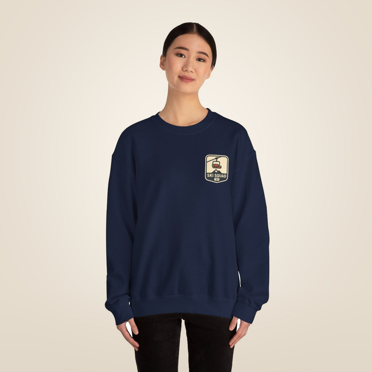 Ski Trip Sweatshirt - Navy worn by a model | MR7ART