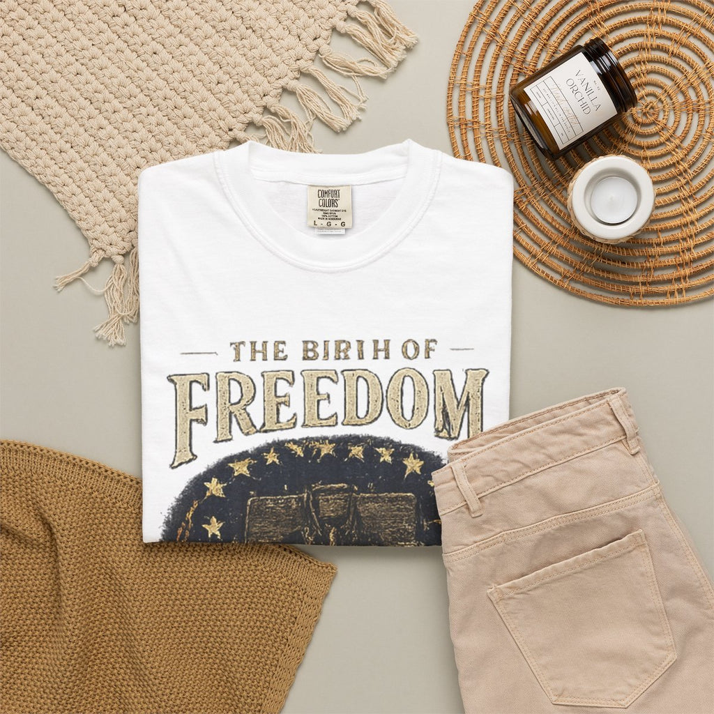 The Birth of Freedom 1776 Shirt, Retro America Tee, Vintage USA Flag T-Shirt, Liberty Bell Graphic Tee, Fourth of July Shirt, - White product photo | MR7ART