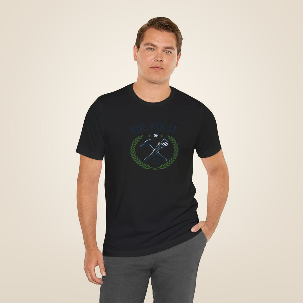 Mr Fix It Dad Shirt - Black worn by a model | MR7ART
