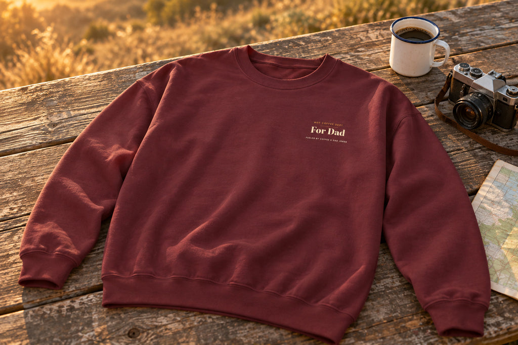 Dad Gift Sweatshirt - Maroon on a rustic wooden table | MR7ART