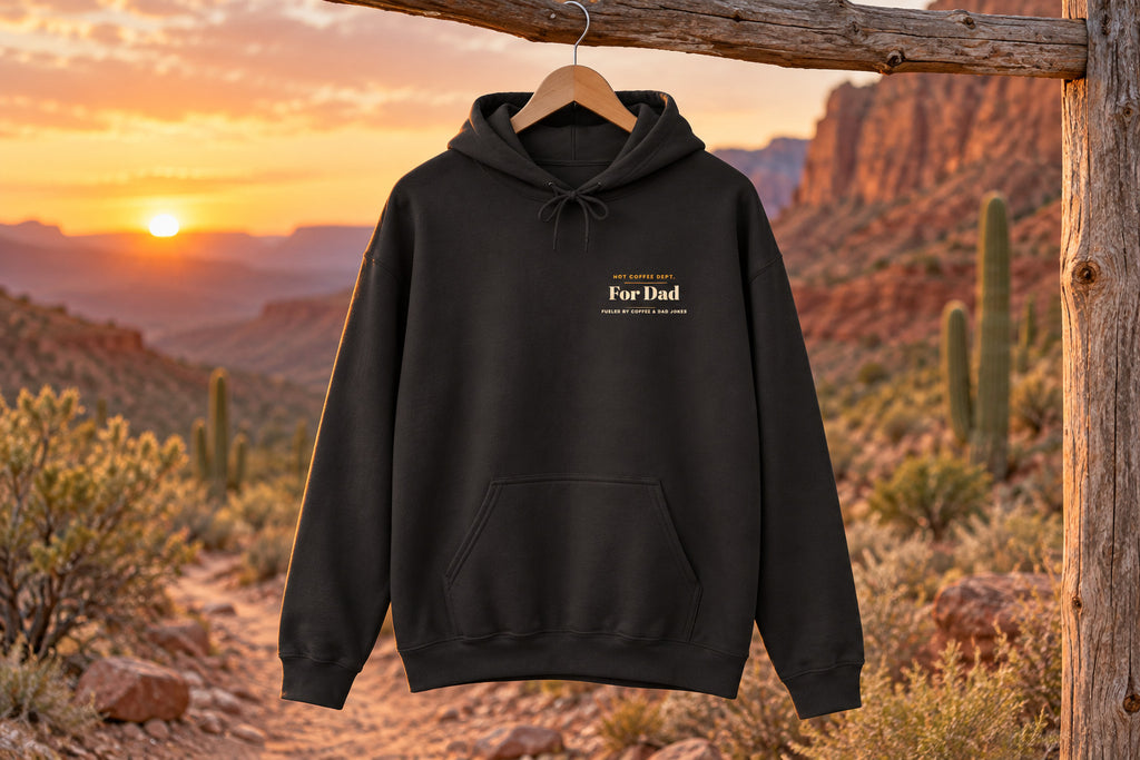 Dad Gift Hoodie - Charcoal on a wooden hanger outdoors | MR7ART